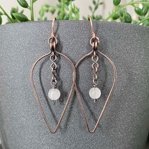 Handcrafted Rose Quartz Copper Dangle Earrings
